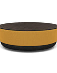 SitonIt Pasea Large Round Ottoman with Gold Dusk Fabric and Skyline Walnut Laminate Top. Kansas City Office Design.