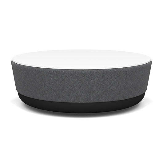 SitonIt Pasea Large Round Ottoman with Gray Milestone Fabric and Frosty White Laminate Top. Kansas City Office Design.