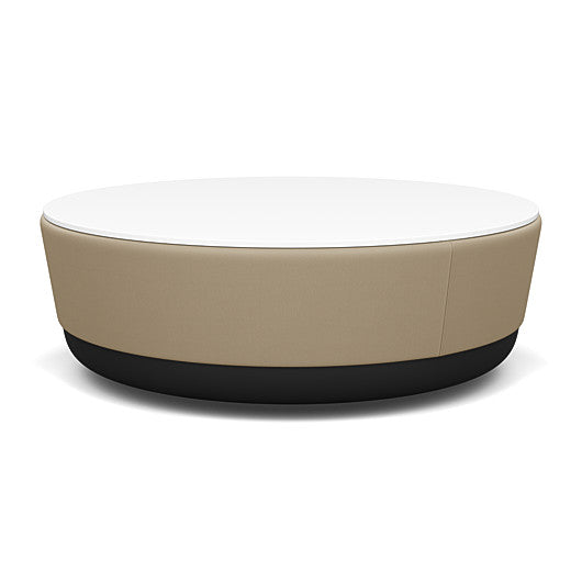 SitonIt Pasea Large Round Ottoman with Pebble Vinyl Fabric and Frosty White Laminate Top. Kansas City Office Design.