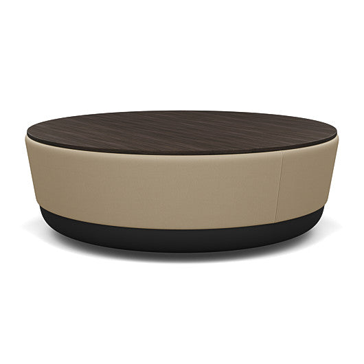 SitonIt Pasea Large Round Ottoman with Pebble Vinyl Fabric and Skyline Walnut Laminate Top. Kansas City Office Design.