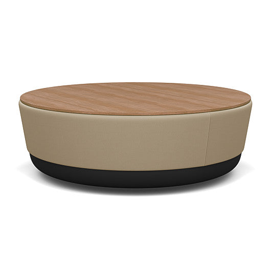 SitonIt Pasea Large Round Ottoman with Pebble Vinyl Fabric and Uptown Walnut Laminate Top. Kansas City Office Design.