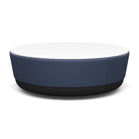 SitonIt Pasea Large Round Ottoman with Sapphire Vinyl Fabric and Frost White Laminate Top. Kansas City Office Design.