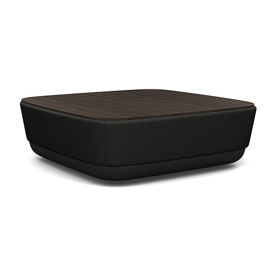 SitonIt Pasea Large Square Ottoman with Black Vinyl Fabric and Skyline Walnut Laminate Top. Kansas City Office Design.