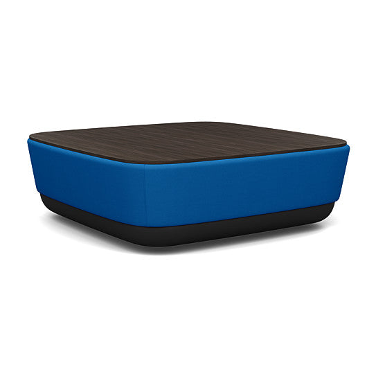 SitonIt Pasea Large Square Ottoman with Electric Blue Fabric and Skyline Walnut Laminate Top. Kansas City Office Design.