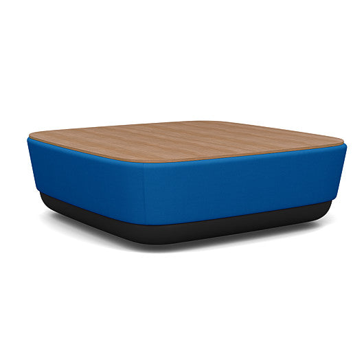 SitonIt Pasea Large Square Ottoman with Electric Blue Fabric and Uptown Walnut Laminate Top. Kansas City Office Design.