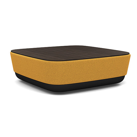 SitonIt Pasea Large Square Ottoman with Gold Dusk Fabric and Skyline Walnut Laminate Top. Kansas City Office Design.
