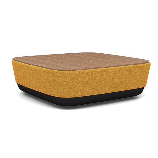 SitonIt Pasea Large Square Ottoman with Gold Dusk Fabric and Uptown Walnut Laminate Top. Kansas City Office Design.