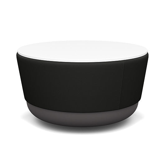 SitonIt Pasea Mini Round Ottoman with Black Vinyl Fabric and White Laminate Top. Kansas City Office Design.