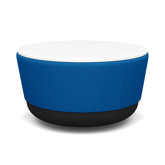 SitonIt Pasea Mini Round Ottoman with Electric Blue Fabric and White Laminate Top. Kansas City Office Design.