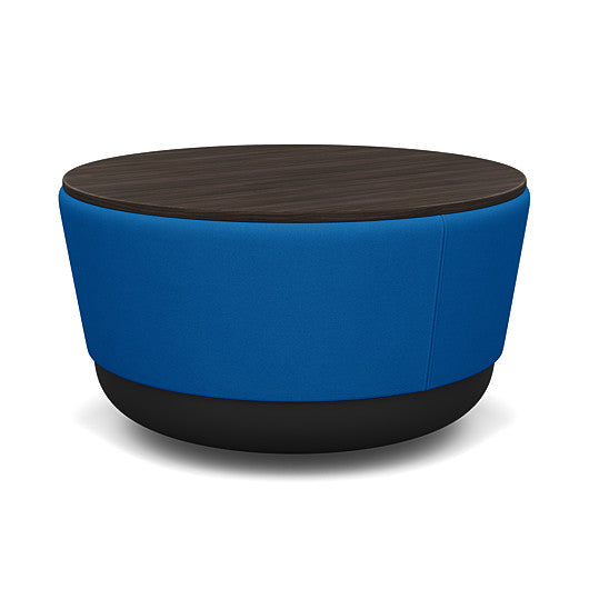 SitonIt Pasea Mini Round Ottoman with Electric Blue Fabric and Skyline Walnut Laminate Top. Kansas City Office Design.