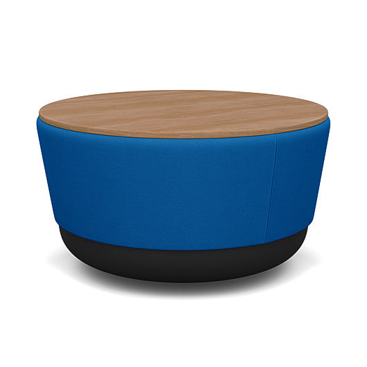 SitonIt Pasea Mini Round Ottoman with Electric Blue Fabric and Uptown Walnut Laminate Top. Kansas City Office Design.
