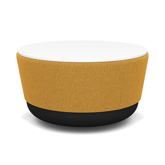 SitonIt Pasea Mini Round Ottoman with Gold Fabric and White Laminate Top. Kansas City Office Design.