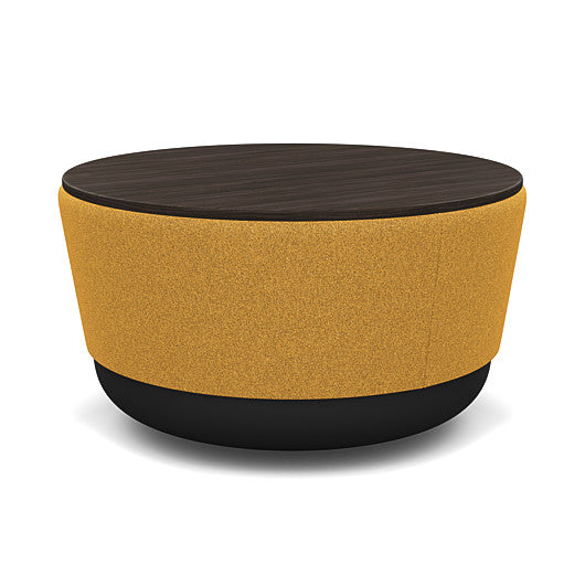 SitonIt Pasea Mini Round Ottoman with Gold Fabric and Skyline Walnut Laminate Top. Kansas City Office Design.