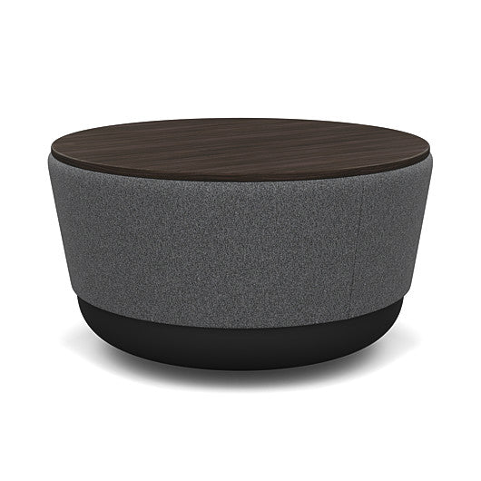 SitonIt Pasea Mini Round Ottoman with Gray Fabric and Skyline Walnut Laminate Top. Kansas City Office Design.