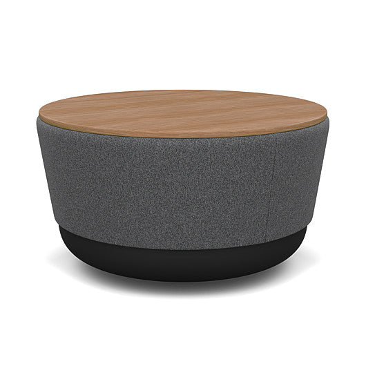 SitonIt Pasea Mini Round Ottoman with Gray Fabric and Uptown Walnut Laminate Top. Kansas City Office Design.