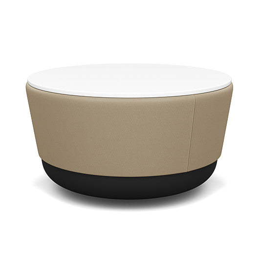 SitonIt Pasea Mini Round Ottoman with Pebble Vinyl Fabric and White Laminate Top. Kansas City Office Design.