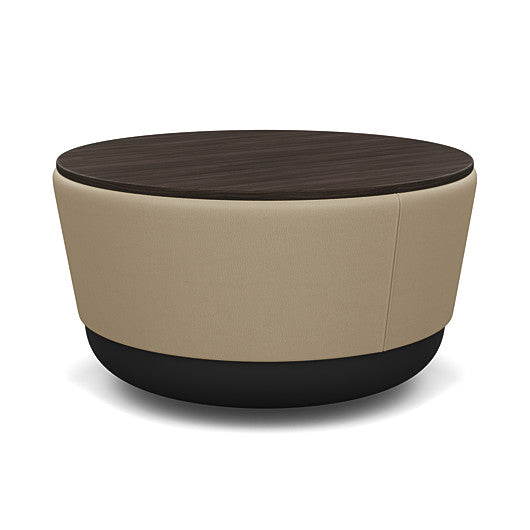 SitonIt Pasea Mini Round Ottoman with Pebble Vinyl Fabric and Skyline Walnut Laminate Top. Kansas City Office Design.