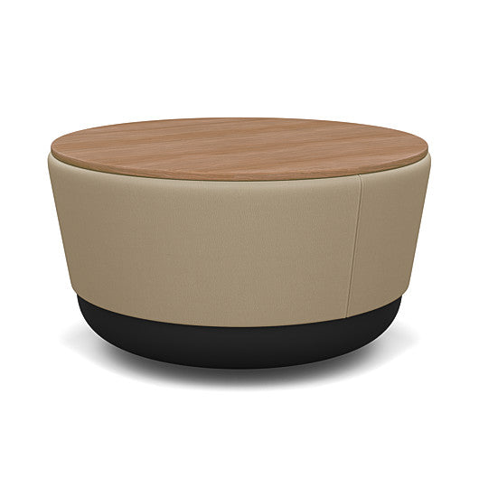 SitonIt Pasea Mini Round Ottoman with Pebble Vinyl Fabric and Uptown Walnut Laminate Top. Kansas City Office Design.