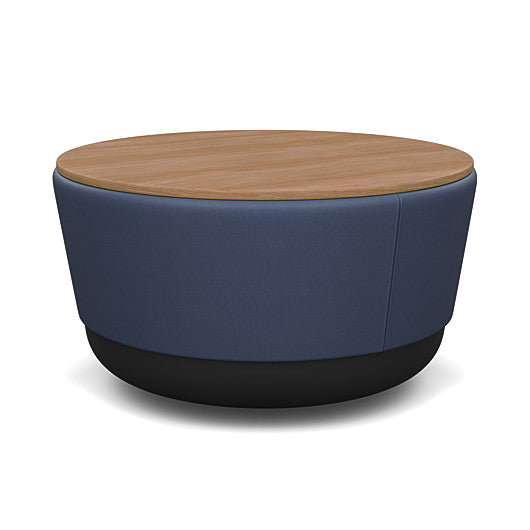 SitonIt Pasea Mini Round Ottoman with Sapphire Vinyl Fabric and Uptown Walnut Laminate Top. Kansas City Office Design.