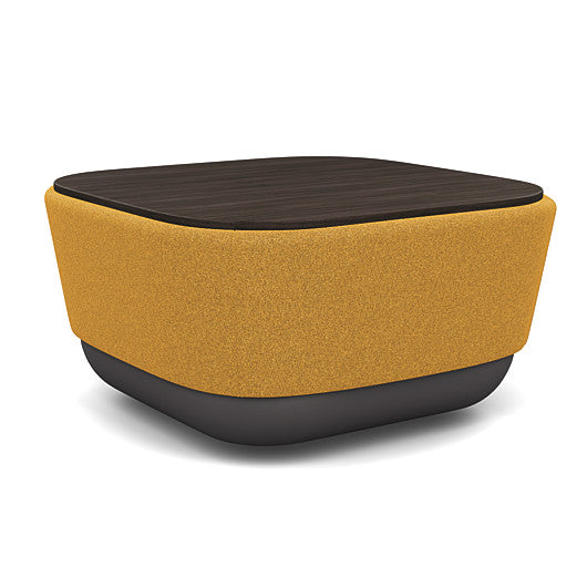SitonIt Pasea Mini Square Ottoman with Gold Fabric and Skyline Walnut Laminate Top. Kansas City Office Design.