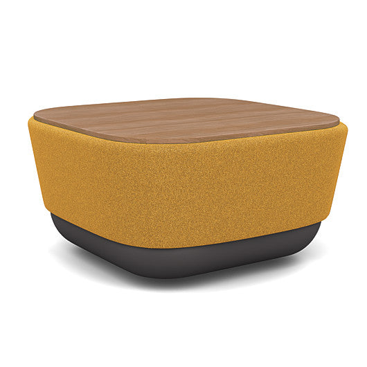 SitonIt Pasea Mini Square Ottoman with Gold Fabric and Uptown Walnut Laminate Top. Kansas City Office Design.