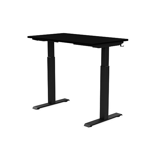 Back view of the SitonIt Switchback Height Adjustable Sit-to-Stand Desk. It has a Black base with a 24"D x 42"W Black top - Kansas City Office Furniture