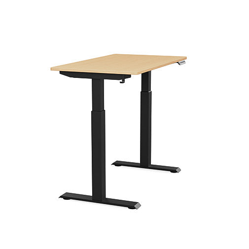 Side view of the SitonIt Switchback Height Adjustable Sit-to-Stand Desk. It has a Black base with a 24"D x 42"W Maple top - Kansas City Office Furniture