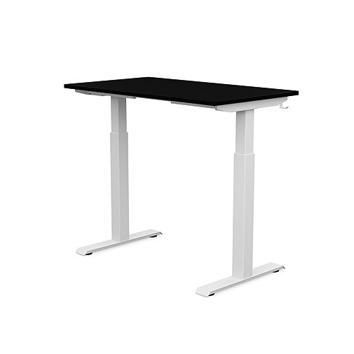 Back view of the SitonIt Switchback Height Adjustable Sit-to-Stand Desk. It has a White base with a 24"D x 42"W Black top - Kansas City Office Furniture