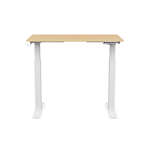Front view of the SitonIt Switchback Height Adjustable Sit-to-Stand Desk. It has a White base with a 24"D x 42"W Maple top - Kansas City Office Furniture