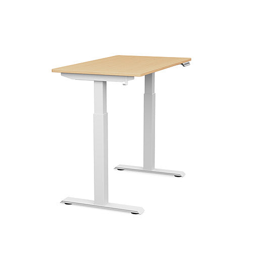 Side view of the SitonIt Switchback Height Adjustable Sit-to-Stand Desk. It has a White base with a 24"D x 42"W Maple top - Kansas City Office Furniture