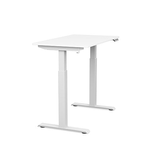 Side view of the SitonIt Switchback Height Adjustable Sit-to-Stand Desk. It has a White base with a 24"D x 42"W White top - Kansas City Office Furniture