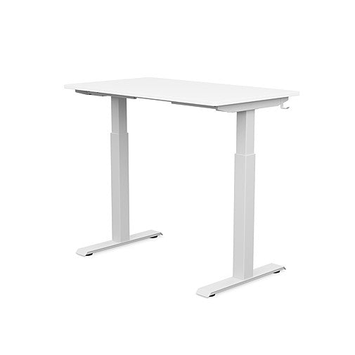 Back view of the SitonIt Switchback Height Adjustable Sit-to-Stand Desk. It has a White base with a 24"D x 42"W White top - Kansas City Office Furniture