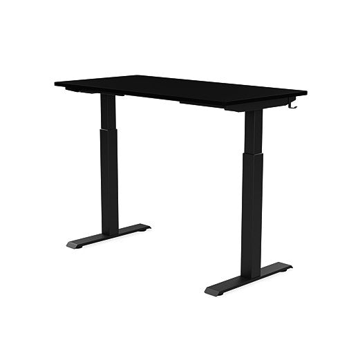 Back view of the SitonIt Switchback Height Adjustable Sit-to-Stand Desk. It has a Black base with a 24"D x 48"W Black top - Kansas City Office Furniture