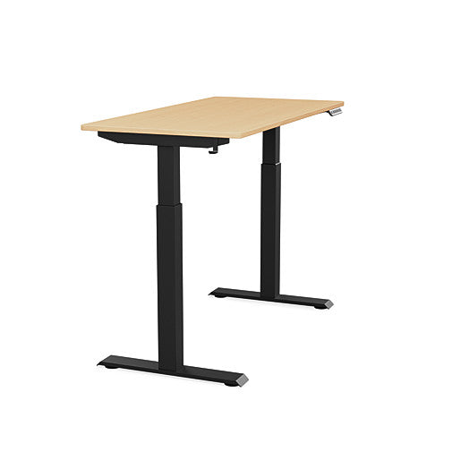 Side view of the SitonIt Switchback Height Adjustable Sit-to-Stand Desk. It has a Black base with a 24"D x 48"W Maple top - Kansas City Office Furniture