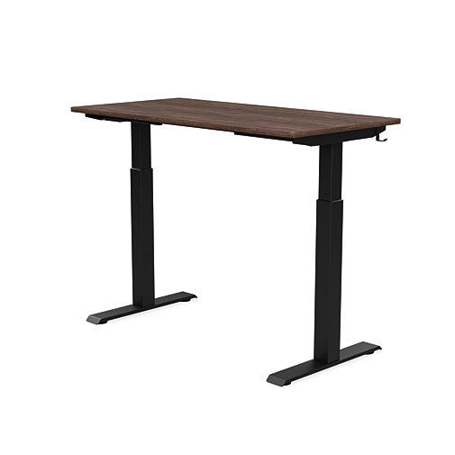 Back view of the SitonIt Switchback Height Adjustable Sit-to-Stand Desk. It has a Black base with a 24"D x 48"W Walnut top - Kansas City Office Furniture