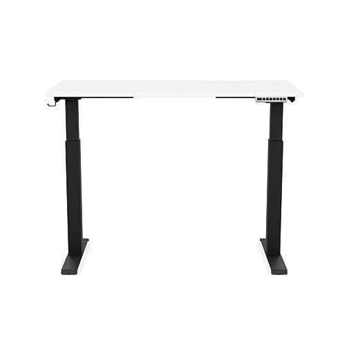Front view of the SitonIt Switchback Height Adjustable Sit-to-Stand Desk. It has a Black base with a 24"D x 48"W White top - Kansas City Office Furniture