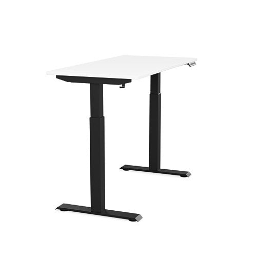 Side view of the SitonIt Switchback Height Adjustable Sit-to-Stand Desk. It has a Black base with a 24"D x 48"W White top - Kansas City Office Furniture