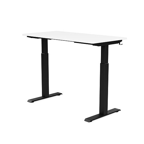 Back view of the SitonIt Switchback Height Adjustable Sit-to-Stand Desk. It has a Black base with a 24"D x 48"W White top - Kansas City Office Furniture