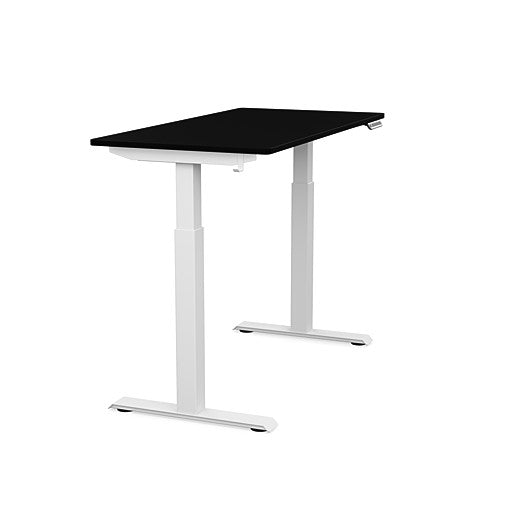 Side view of the SitonIt Switchback Height Adjustable Sit-to-Stand Desk. It has a White base with a 24"D x 48"W Black top - Kansas City Office Furniture