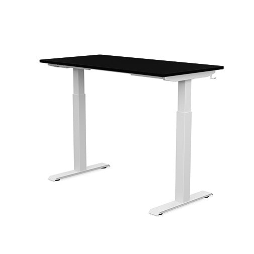 Back view of the SitonIt Switchback Height Adjustable Sit-to-Stand Desk. It has a White base with a 24"D x 48"W Black top - Kansas City Office Furniture