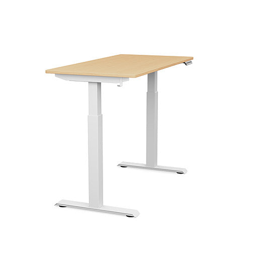 Side view of the SitonIt Switchback Height Adjustable Sit-to-Stand Desk. It has a White base with a 24"D x 48"W Maple top - Kansas City Office Furniture