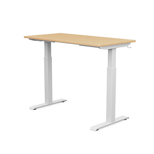 Back view of the SitonIt Switchback Height Adjustable Sit-to-Stand Desk. It has a White base with a 24"D x 48"W Maple top - Kansas City Office Furniture