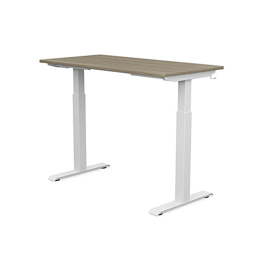 Back view of the SitonIt Switchback Height Adjustable Sit-to-Stand Desk. It has a White base with a 24"D x 48"W Sandalwood top - Kansas City Office Furniture