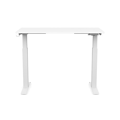 Front view of the SitonIt Switchback Height Adjustable Sit-to-Stand Desk. It has a White base with a 24"D x 48"W White top - Kansas City Office Furniture