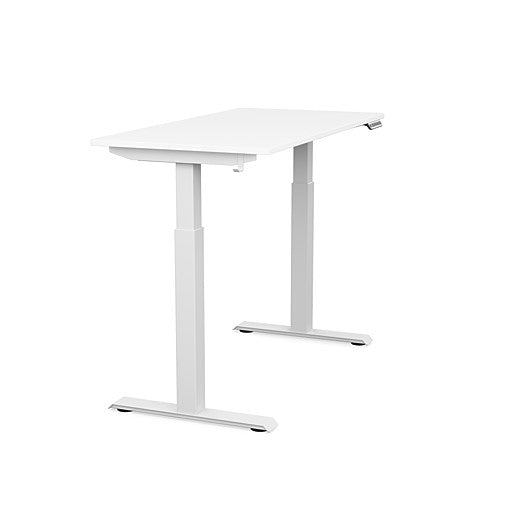 Side view of the SitonIt Switchback Height Adjustable Sit-to-Stand Desk. It has a White base with a 24"D x 48"W White top - Kansas City Office Furniture