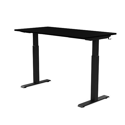 Back view of the SitonIt Switchback Height Adjustable Sit-to-Stand Desk. It has a Black base with a 27"D x 54"W Black top - Kansas City Office Furniture