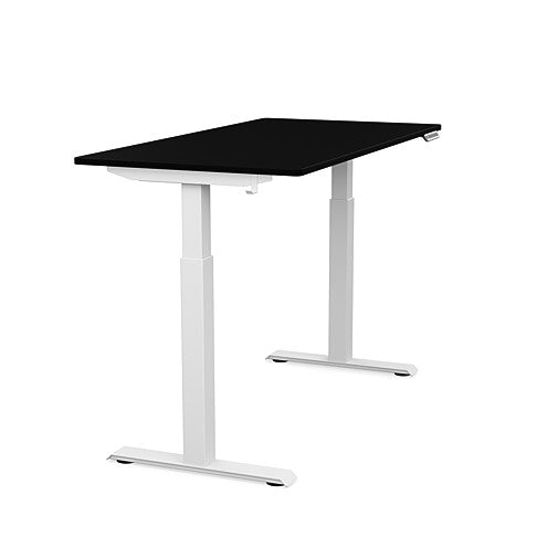 Side view of the SitonIt Switchback Height Adjustable Sit-to-Stand Desk. It has a White base with a 27"D x 54"W Black top - Kansas City Office Furniture