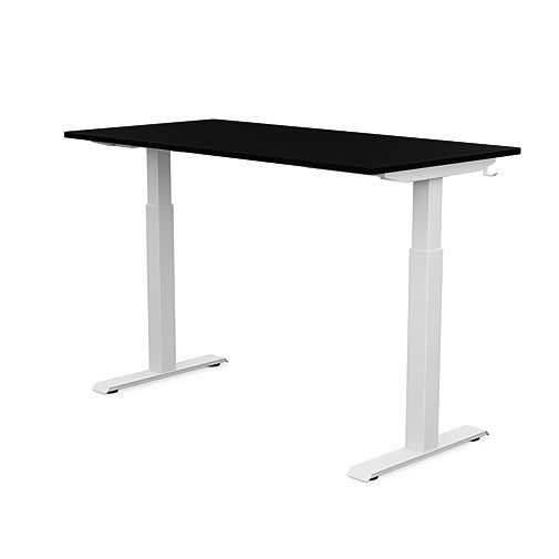 Back view of the SitonIt Switchback Height Adjustable Sit-to-Stand Desk. It has a White base with a 27"D x 54"W Black top - Kansas City Office Furniture