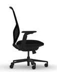 Side view of the 9to5 Tori Highback ergonomic task chair in black frame, black fabric, and black mesh. Kansas City Office Design.