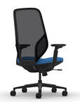 Back view of the 9to5 Tori Highback ergonomic task chair in black frame, blue fabric, and black mesh. Kansas City Office Design.